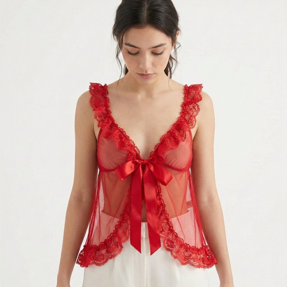 Leg Avenue Tank Red Babydoll Mesh Lace Sheer Indie Sleeze Whimsigoth Fairy 1X